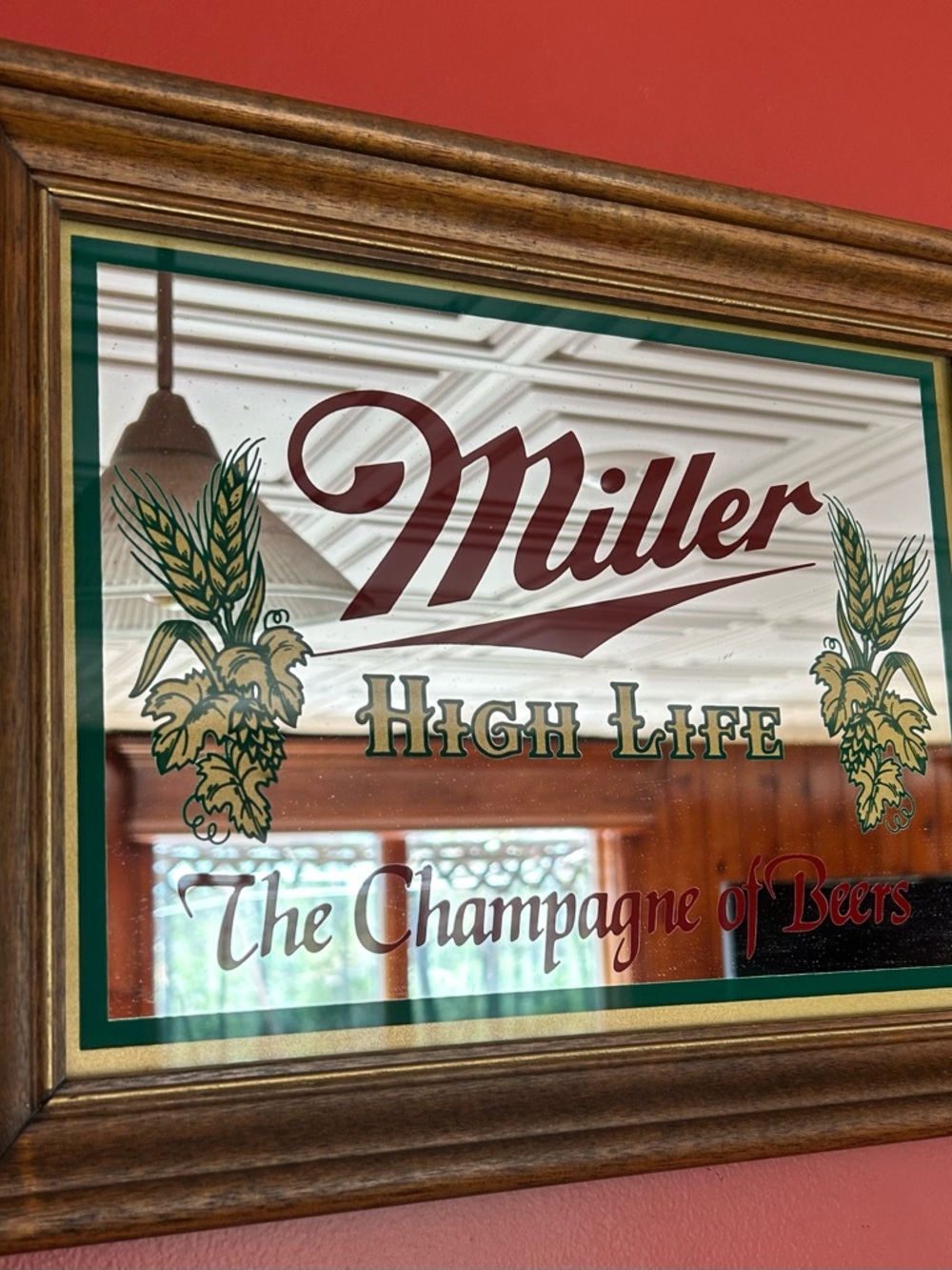 Vintage Miller High Life Mirror Wood Framed Champagne of Beers Sign